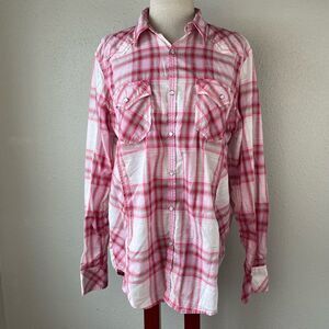 INC International Concepts Snap Down Full Sleeve Top Size L EUC